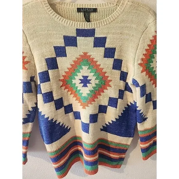 Ralph Lauren Southwestern Aztec Tunic Sweater Womens Size S Cotton Blend - Picture 2 of 4